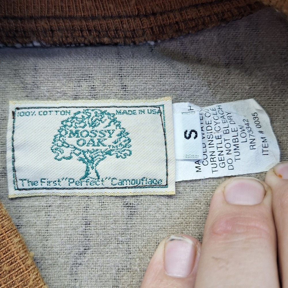 Vintage Mossy Oak Bottomland Camo Bomber Jacket Mens Small USA Made Grandpa Core